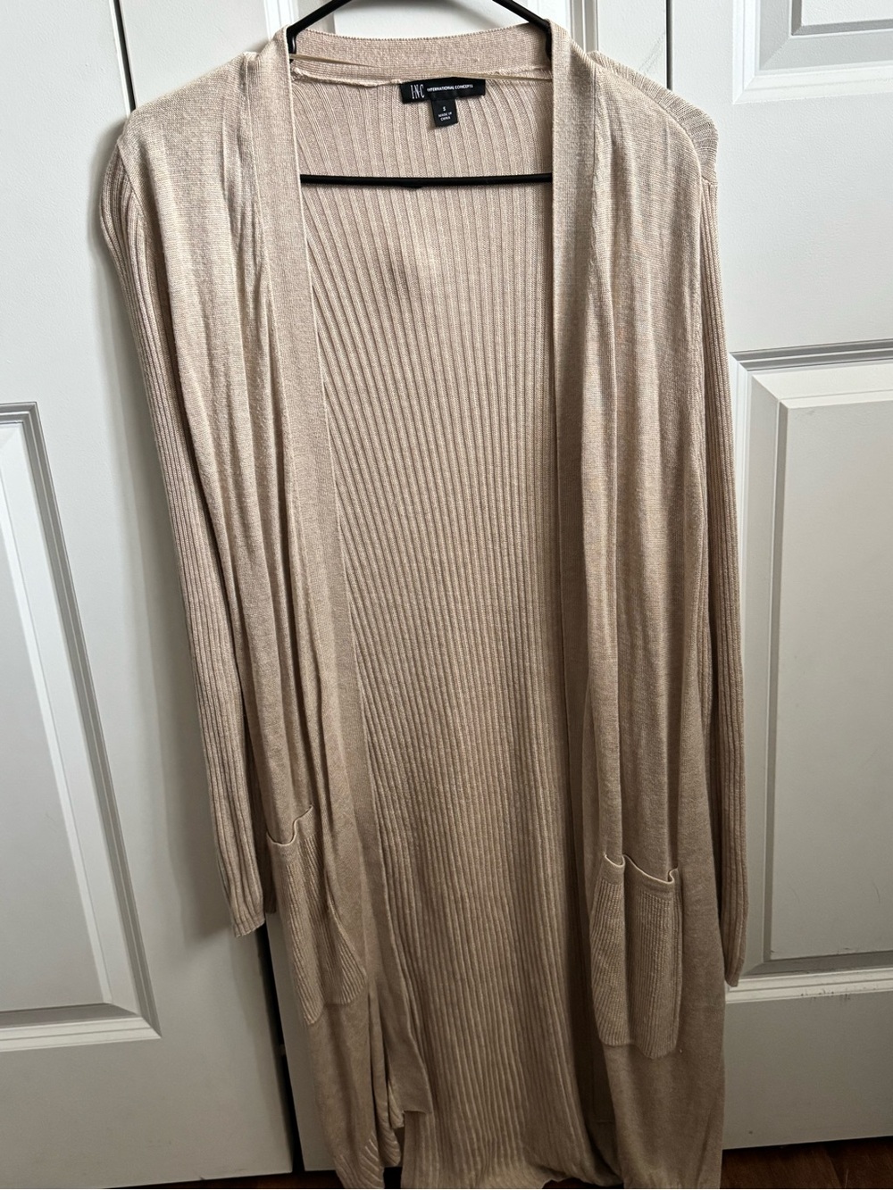 INC International Concepts Beige Ribbed Open-Front Cardigan - Picture 1 of 3